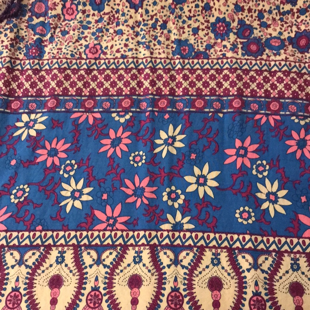 New R. Vivimos Spring Bohemian Patchwork Print Midi Dress Blue Cream Pink … - Picture 8 of 14